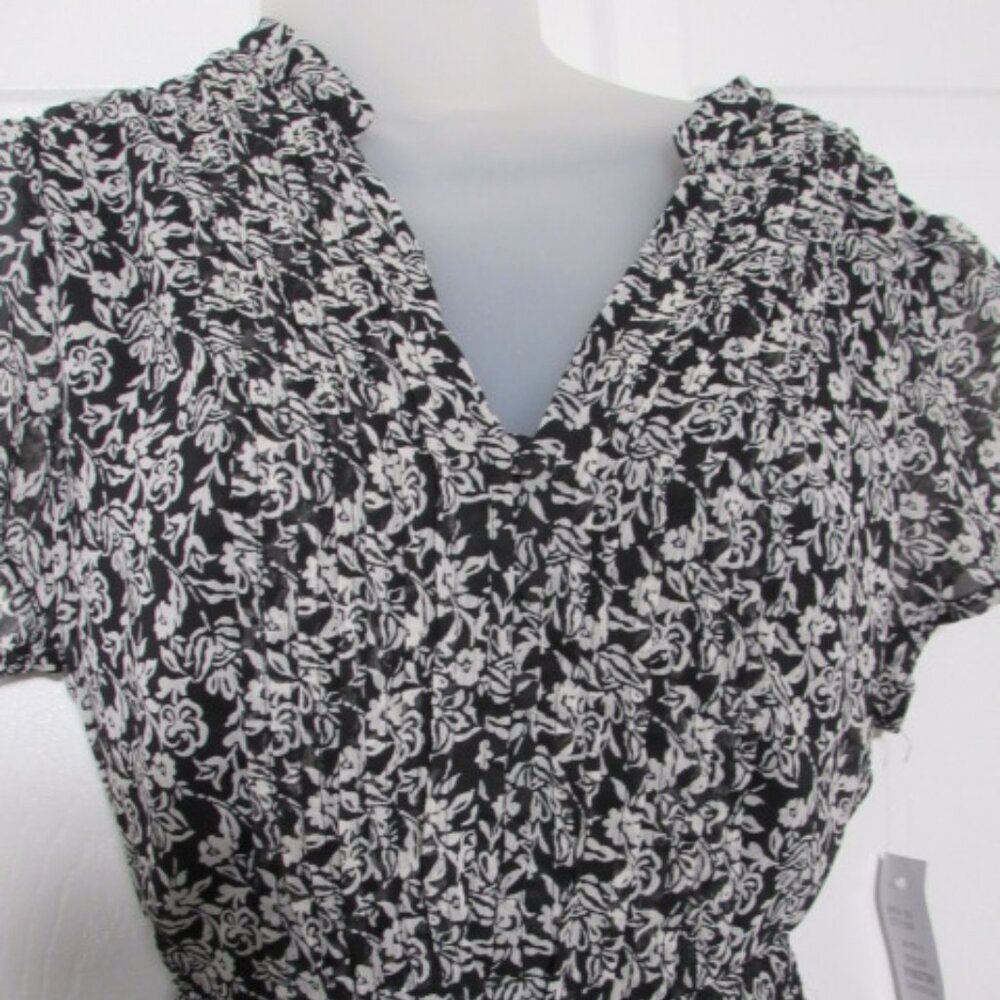 MSK Black & Ivory Floral Dress – Size 16P (Petite) – NWT